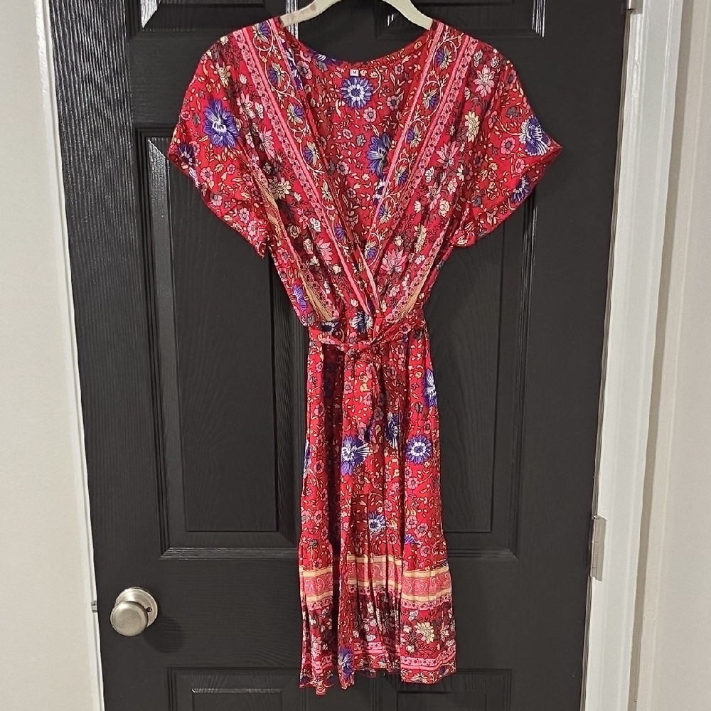 Red Floral Wrap Dress - Brand Unspecified